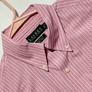 Ralph‎ Lauren Men's Size 16.5 Pink and White Striped Shirt Excellent